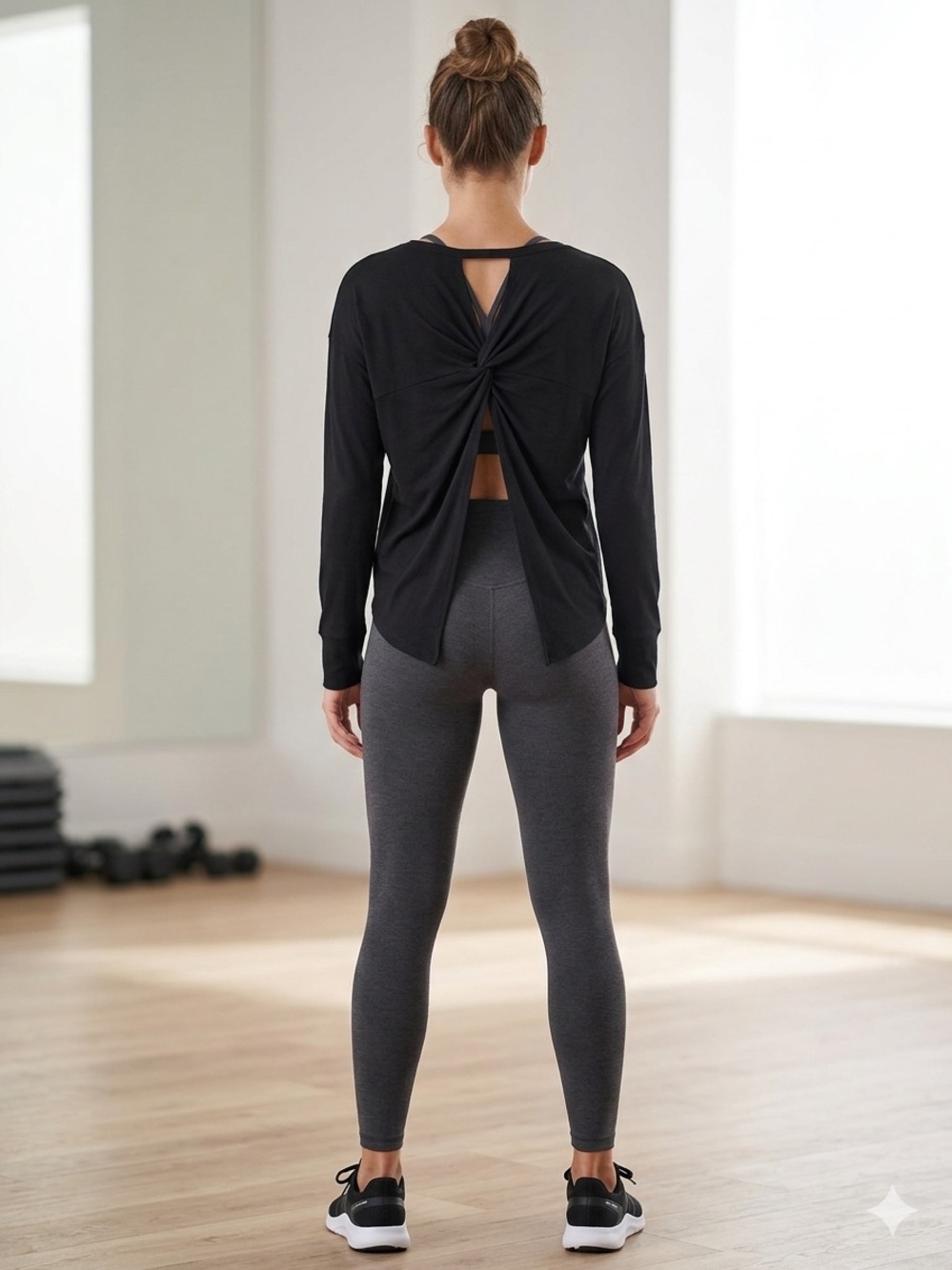Old Navy Active Black Long Sleeve Twist Back Top Small